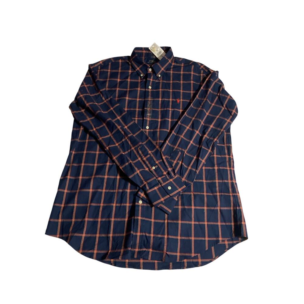 Ralph Lauren Men's Button-Down Shirt - Blue with Red Checkered Pattern Sz XL